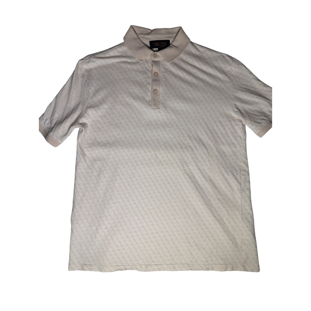 Truth by Republic Mens Cream Textured Diamond Weave Cotton Polo Shirt Size M
